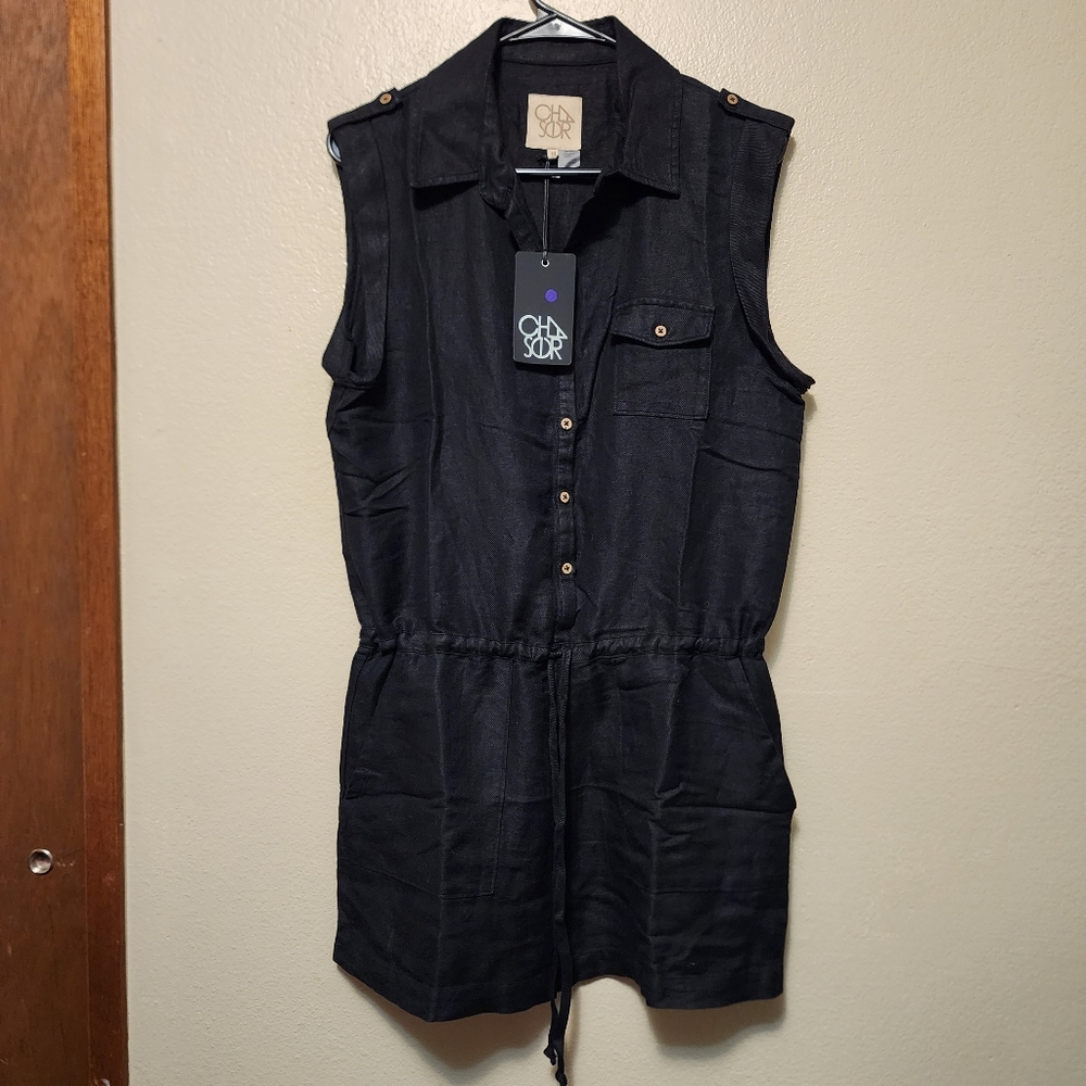 Black Denim Button Romper